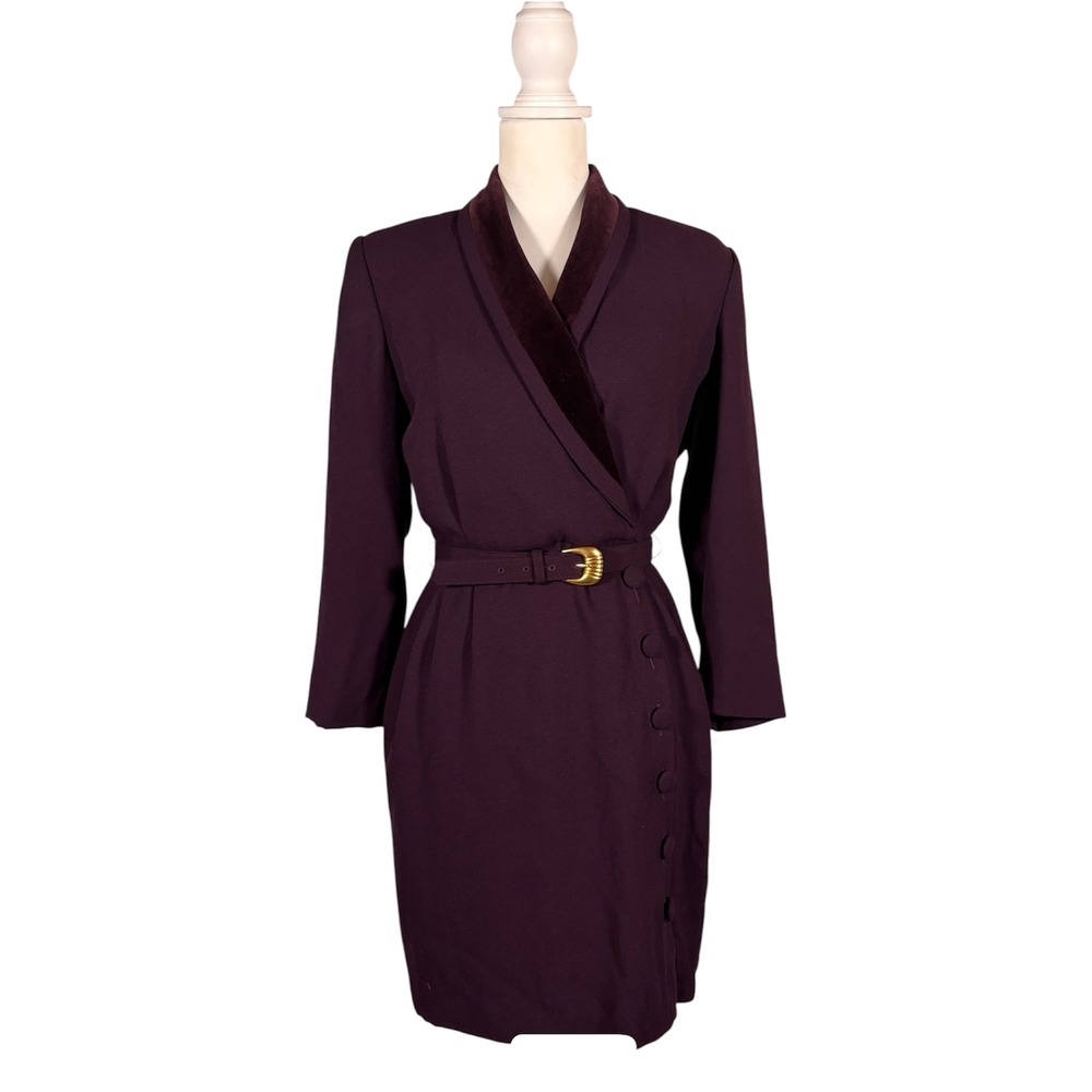 Vintage 80s 90s Plum Sheath Dress 6P Office Siren Corporate Goth Dark Academia